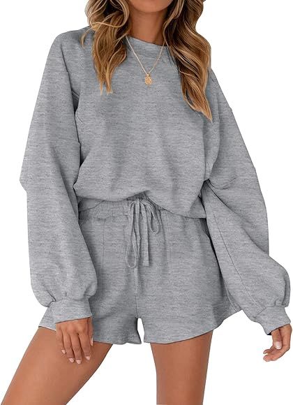 Women's Oversized Batwing Sleeve Lounge Sets Casual Top and Shorts 2 Piece Outfits Sweatsuit | Amazon (US)
