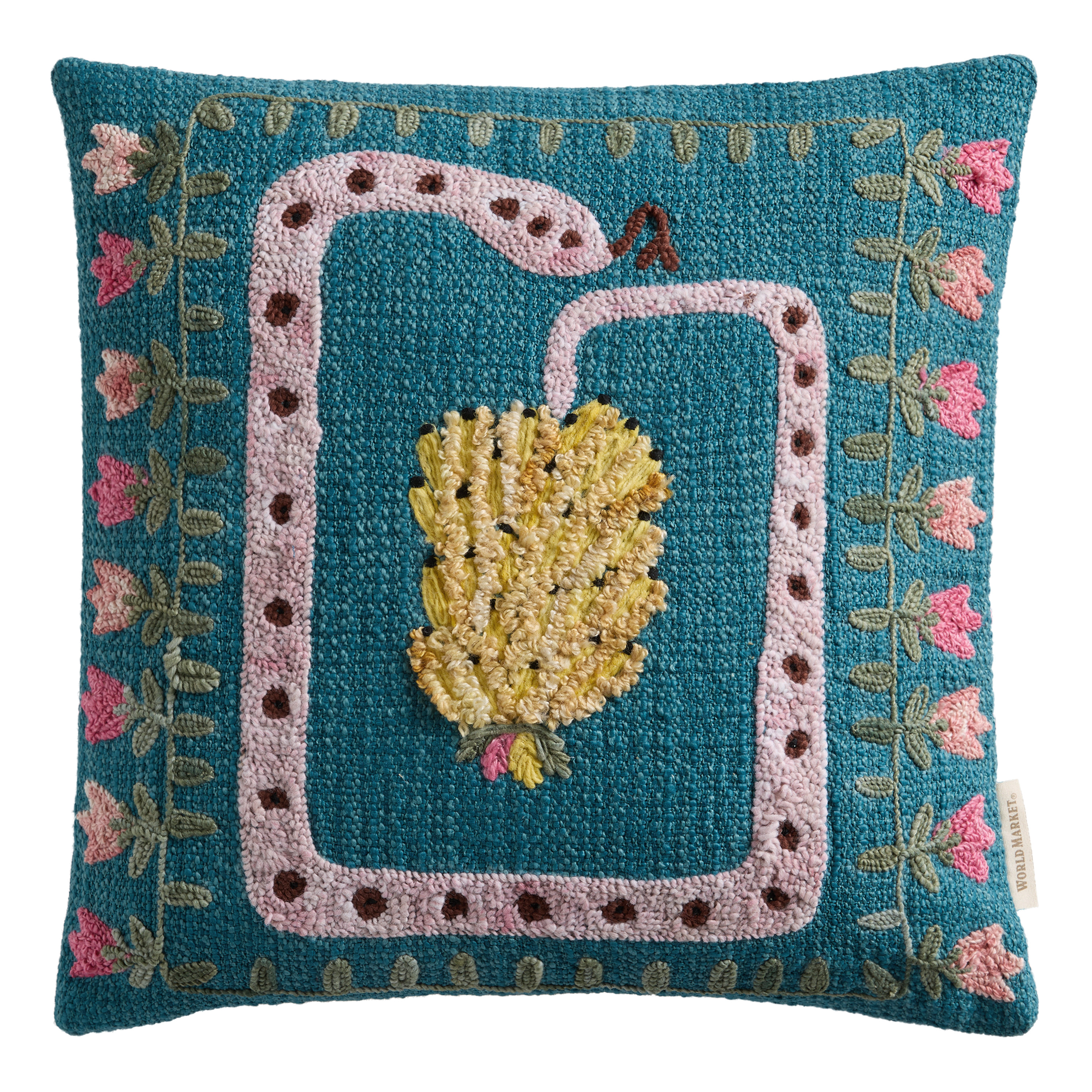 Blue Banana Snake Embroidered Indoor Outdoor Throw Pillow | World Market
