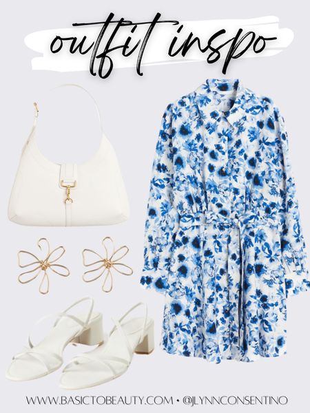 H&M Spring Outfit under $100 • Floral Spring Dress • White Heels • White Bag • Gold Floral Earrings 

#LTKfindsunder100 #LTKstyletip #LTKworkwear