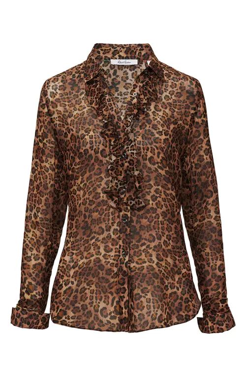 Robert Graham Chrissy Leopard Print Ruffle Chiffon Blouse in Brown at Nordstrom, Size X-Small | Nordstrom