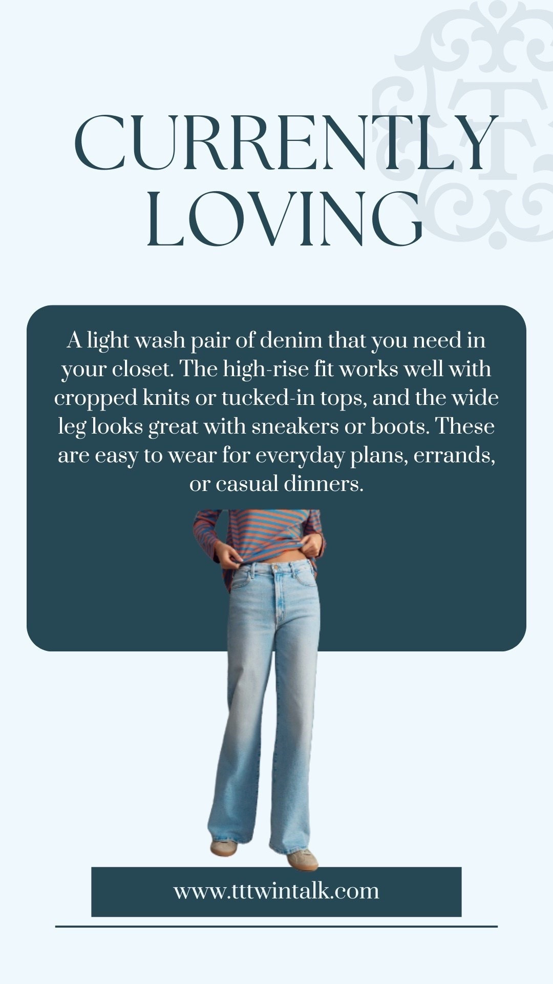 A light wash pair of denim that you need in your closet. The high-rise fit works well with cropped knits or tucked-in tops, and the wide leg looks great with sneakers or boots. These are easy to wear for everyday plans, errands, or casual dinners.

#LTKMidsize #LTKOver40 #LTKSeasonal