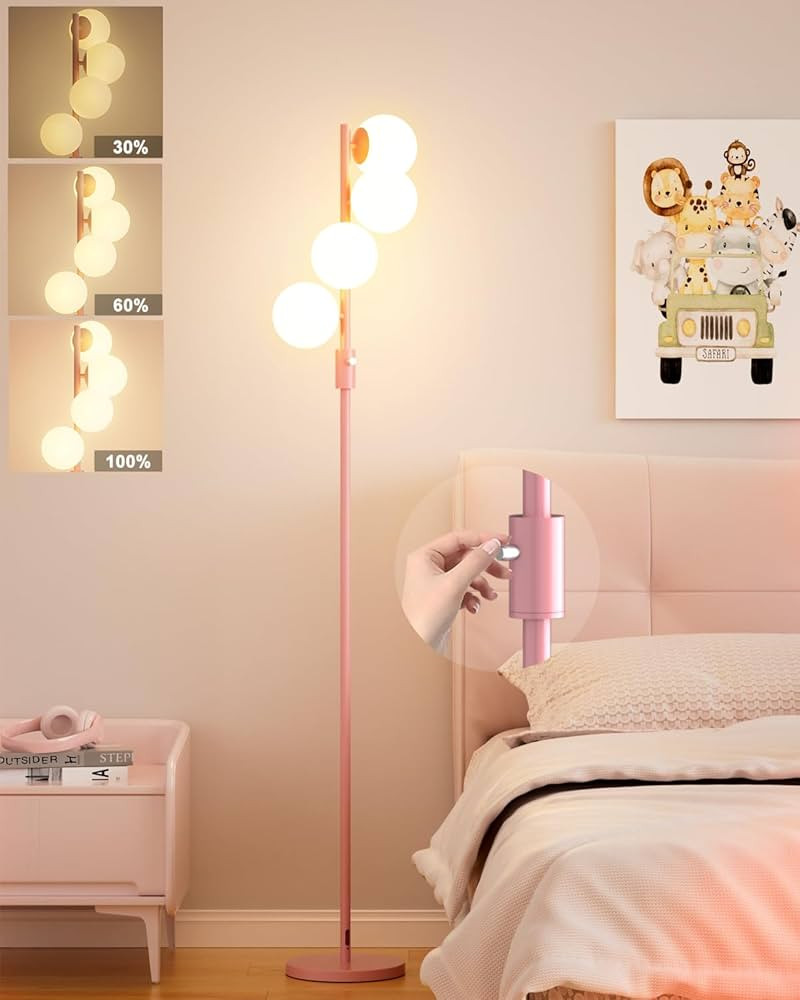 64IN Dimmable Pink Floor Lamp, Tall Standing Lamps with 4 Globe Soft Warm White Eye Care 3000K G9... | Amazon (US)