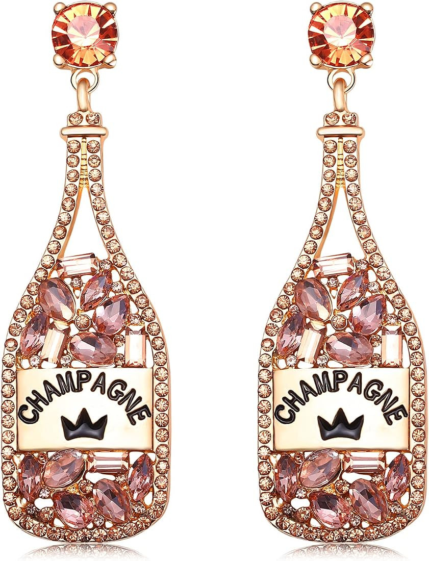 XOCARTIGE Champagne Bottle Earrings Rhinestone Crystal Beaded Champagne Drop Dangle Earrings for ... | Amazon (US)