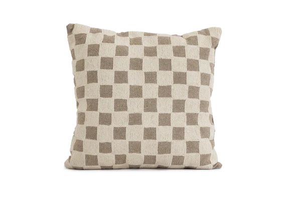 Chindi check cushion in taupe | Revival Rugs 
