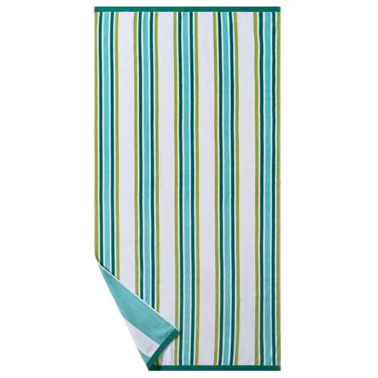 Better Homes & Gardens Oversized Cotton Blend Cabana Beach Towel, 72" x 38", Green | Walmart (US)