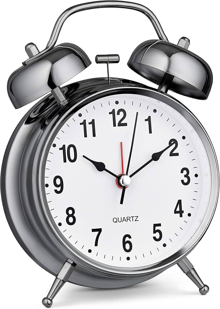 Bernhard Products Analog Alarm Clock Twin Bell 4" Silver Metal Extra Loud Quartz Battery Operated... | Amazon (US)