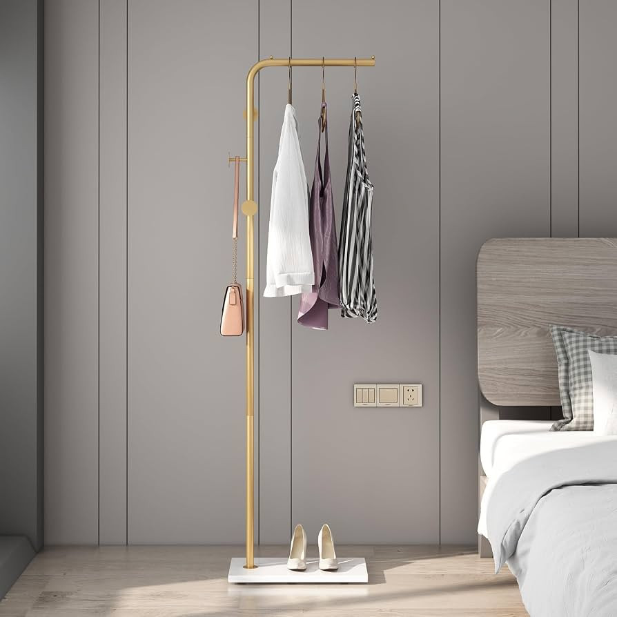 TIEOU Gold Coat Racks, Metal Coat Racks Freestanding with Crossbar and 3 Hooks, Modern Coat Hange... | Amazon (US)
