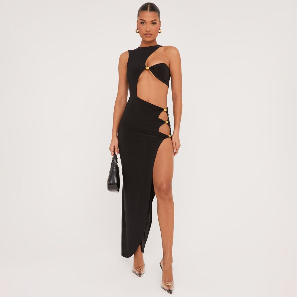 Extreme Cut Out Beaded Detail Split Leg Maxi Dress In Black | EGO Shoes (US & Canada)