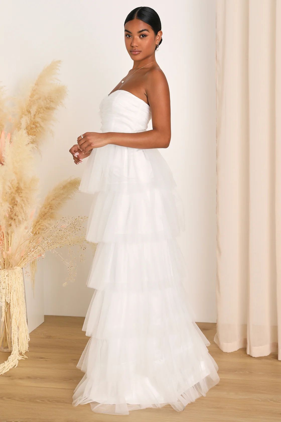Phenomenal Passion White Tulle Pleated Strapless Maxi Dress | Lulus