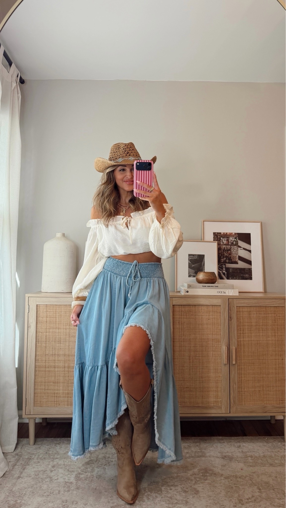 40% off with LEANN40, if expired use code LEANN35 my skirt was just restocked‼️ country concert outfit idea! i’m in a size M in both, the skirt has a smocked waist so you could size down. vici outfit, country concert @VICI
