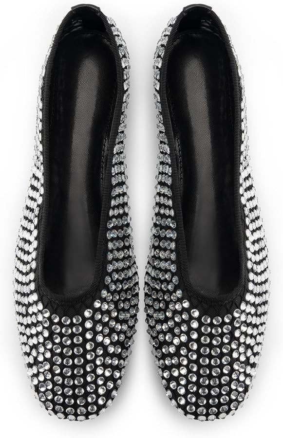 WIRALOMI Rhinestone Ballet Flats for Women Sparkly Ballerina Flats Comfortable Mesh Glitter Party... | Amazon (US)