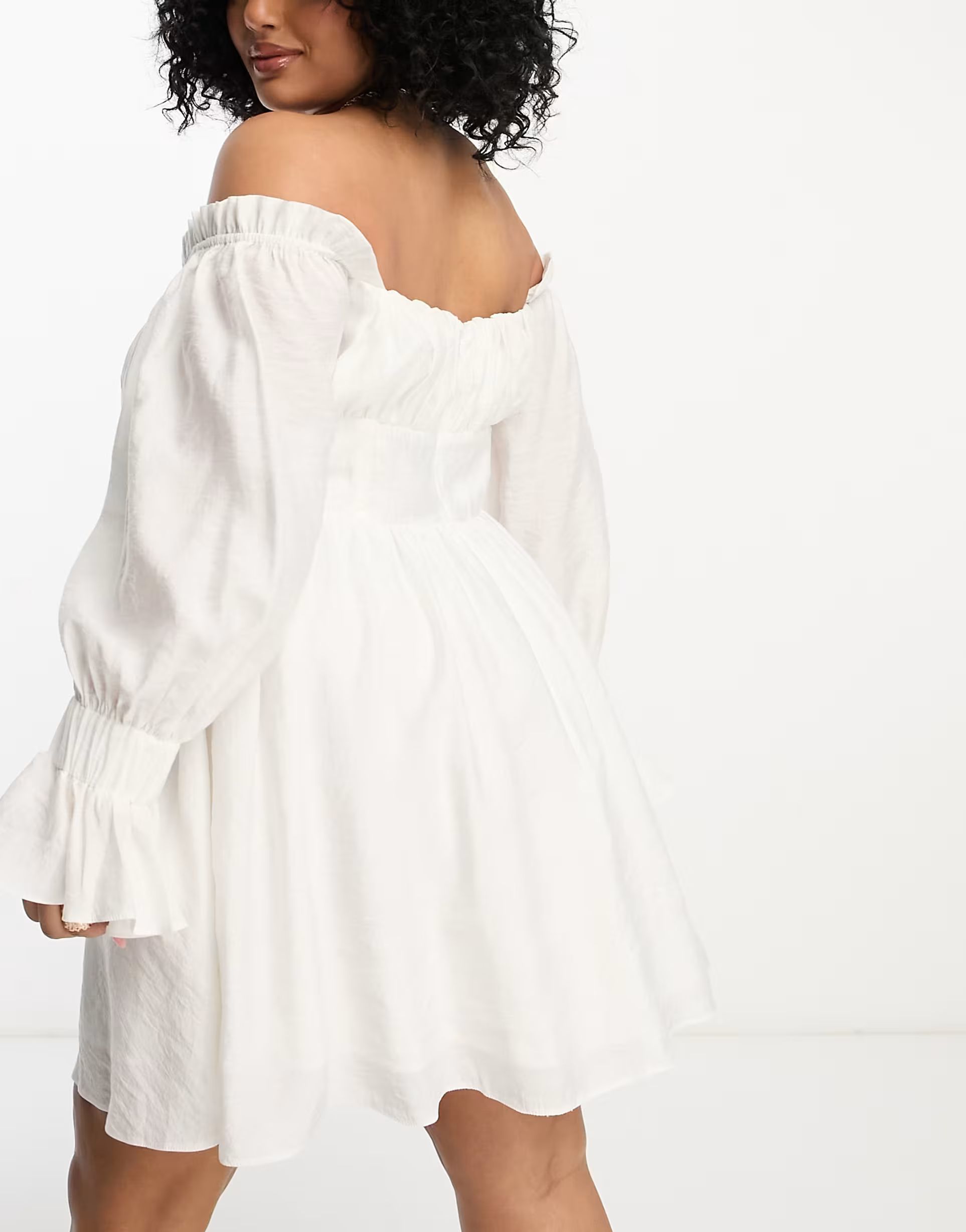 ASOS LUXE Curve off shoulder corset mini dress with blouson sleeve in white | ASOS | ASOS (Global)