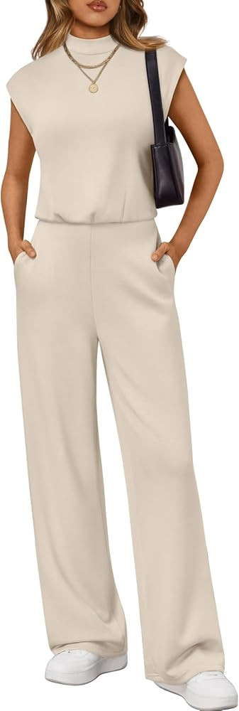 LILLUSORY Jumpsuits for Women Dressy Summer Jumpsuit 2026 Mock Neck Tops High Waist Wide Leg Pant... | Amazon (US)