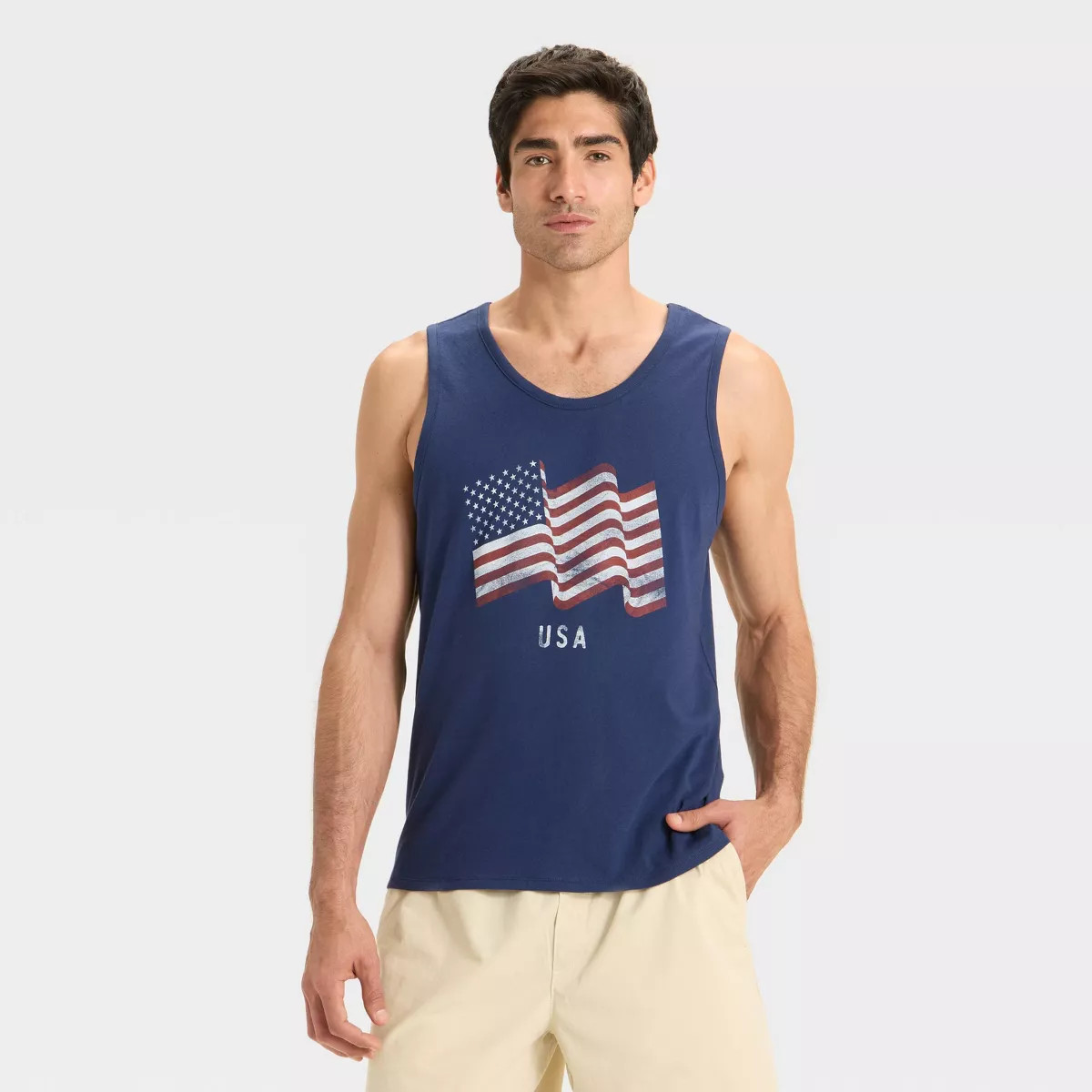 Men's Standard Fit USA Crewneck Tank Top - Goodfellow & Co™ Navy Blue | Target