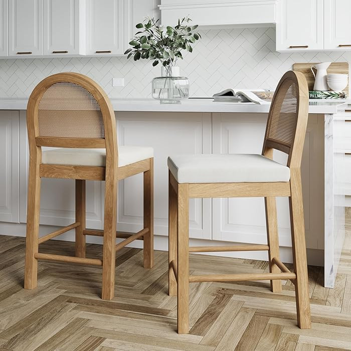 Nathan James Bailey Boucle Upholstered Rattan Bar Stool, Counter Height Stool with Natural Rattan... | Amazon (US)