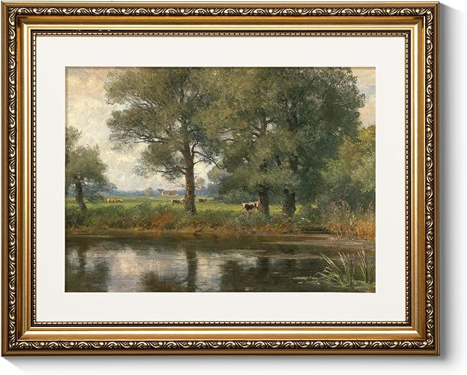 ARPEOTCY Vintage Gold Framed Wall Art, Retro Riverside Landscape Paintings, Canvas Prints Picture... | Amazon (US)