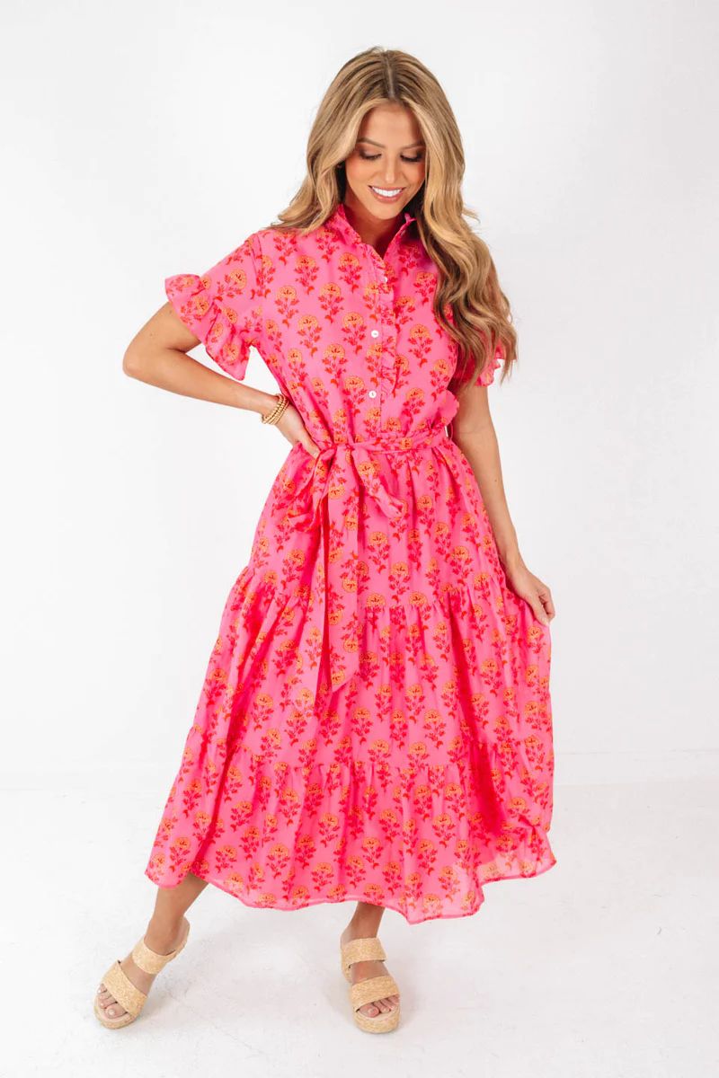 The Ella Ann Button Up Midi Dress - Pink | The Impeccable Pig