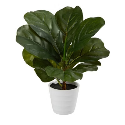 Nearly Natural 11-in Fiddle Leaf Artificial Plant in White Planter (Real Touch) | Target