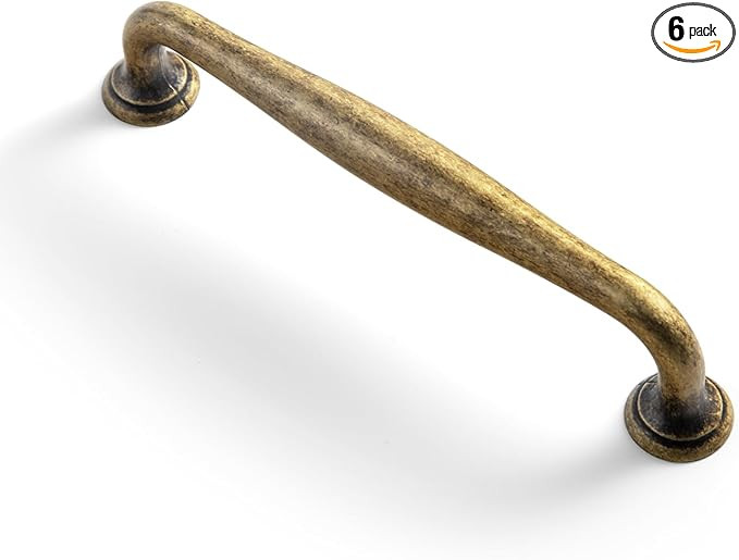 Goo-Ki 6 Pack 5'' Center to Center Vintage Antique Brass Cabinet Pulls – Sleek Tapered Handle f... | Amazon (US)