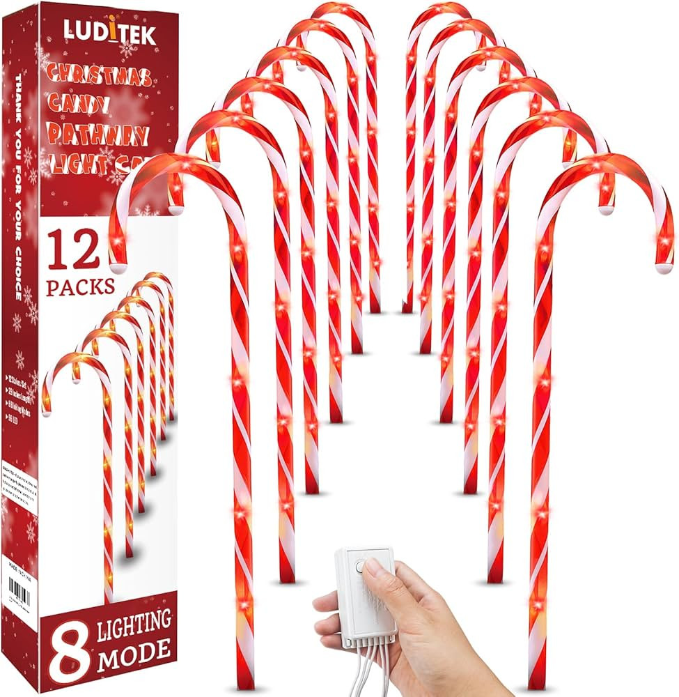 Luditek 24.5 inch Christmas Candy Cane Pathway Markers Set of 12 Christmas Outdoor Outside Decora... | Amazon (US)