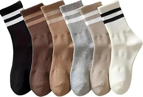 Athletic Crew Socks, Striped Pattern, 6 Pairs, Neutral Colors | Amazon (US)