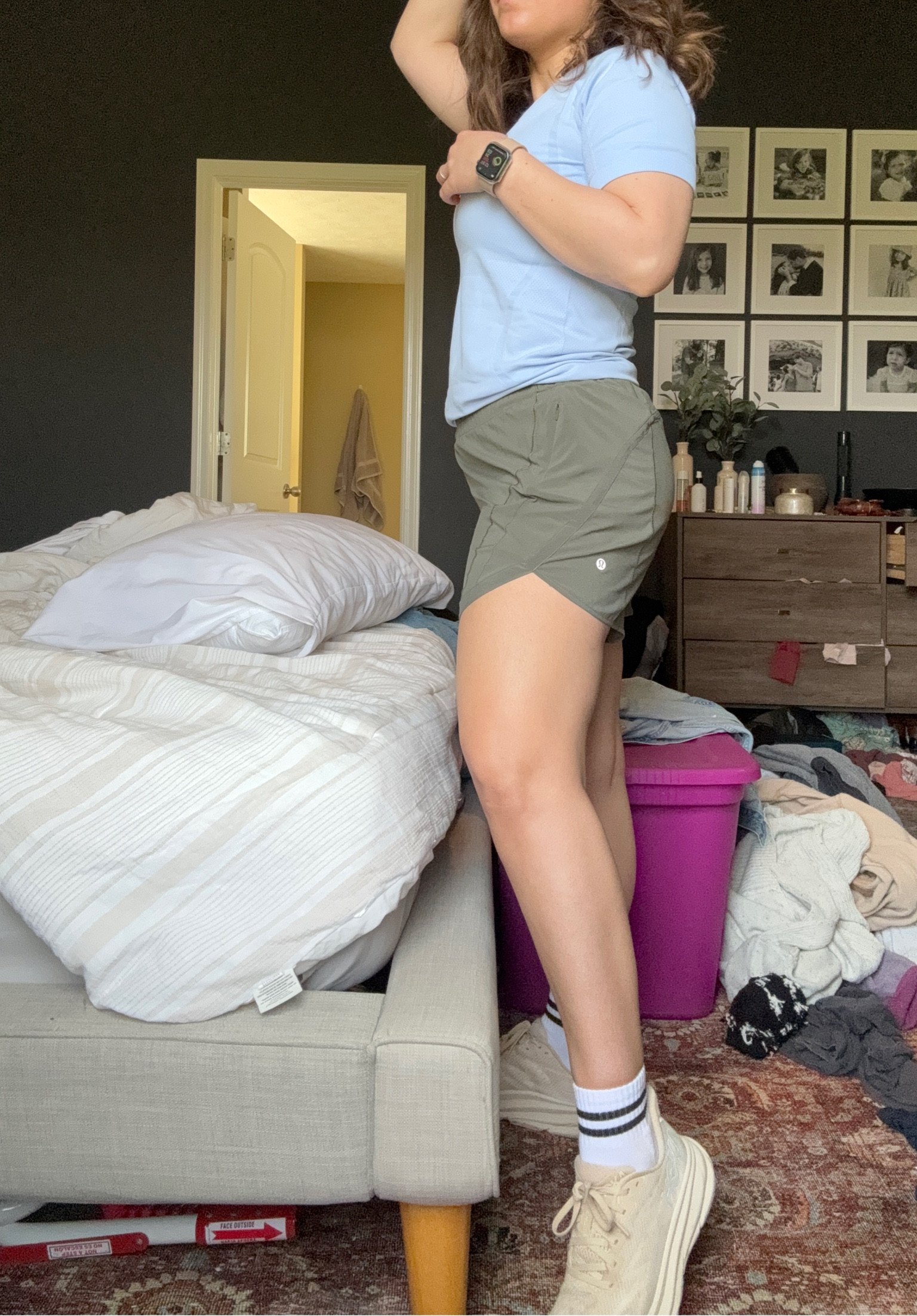 Closet clean out day and man it’s not fun (keeping it real with the mess) but you know what IS fun the fact that these #lululemon shorts don’t ride up my thighs. No thigh munching shorts are allowed around here people. 
I have them in 7 colors and I’m not even joking haha! Also if you don’t own a pair of #hokas what are you even doing with your life!! 

#LTKfindsunder100 #LTKmidsize #LTKActive