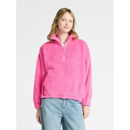 No Boundaries Plush Half-Zip Pullover, Women's | Walmart (US)