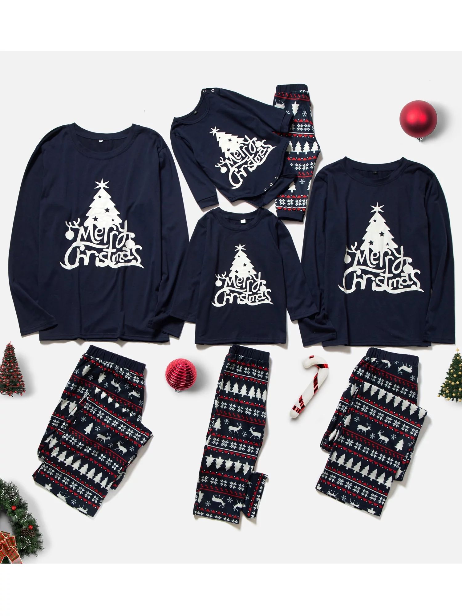 Thaisu Christmas Pajamas for Family Matching Pajamas Set Xmas Christmas tree Holiday Sleepwear | Walmart (US)