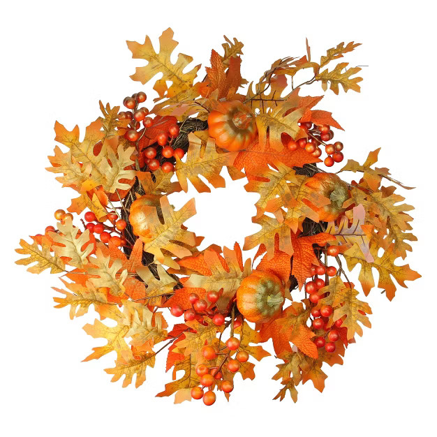 Northlight Fall Leaves, Pumpkins and Berries Artificial Thanksgiving Wreath, 22-Inch, Unlit | Target