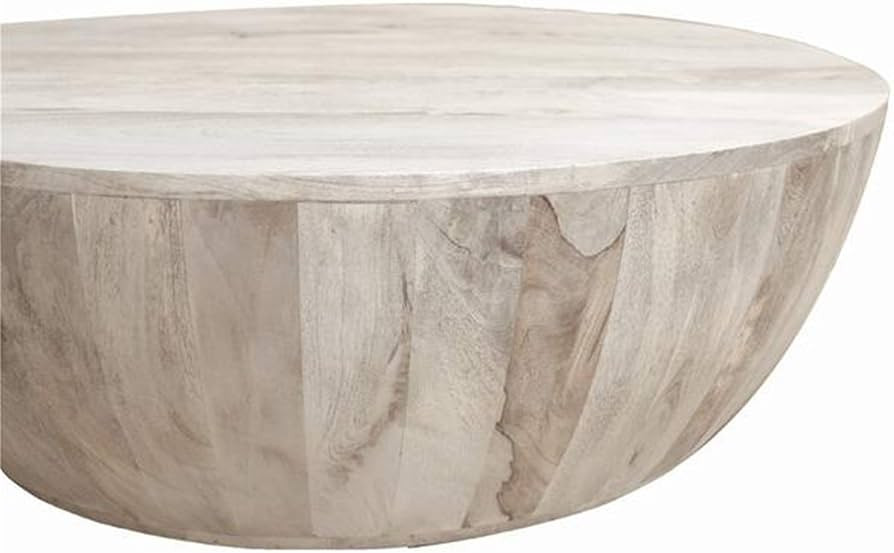 The Urban Port 36-Inch Round Mango Wood Coffee Table, Subtle Grains, Distressed White | Amazon (US)