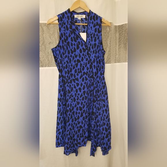 Diane von Furstenberg Sleeveless Leopard Print Bias-Cut Silk Dress, Cobalt, NWT | Poshmark