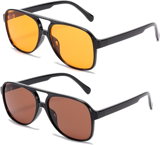 Classic Vintage Aviator Sunglasses for Women Men Large Frame Retro 70s Sunglasses | Amazon (US)