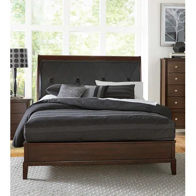 Button-Tufted Faux-Leather Upholstered Headboard Queen Sleigh Bed for Transitional Style Bedroom, Offering Comfort and Elegance | Wayfair North America