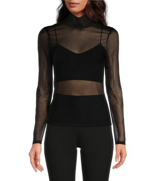 Gianni Bini Misha Mesh Long Sleeve Turtleneck Knit Top | Dillard's | Dillard's