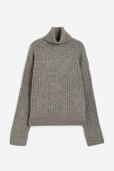 Rib-knit Turtleneck Sweater - Black/cream striped - Ladies | H&M US | H&M (US + CA)