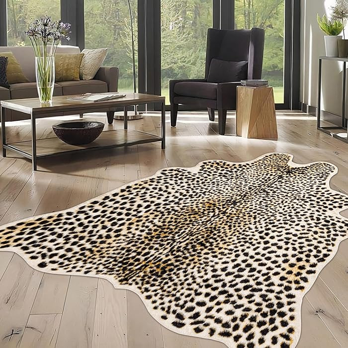 Cheetah Print Rug, Leopard Rug 5.2x7 Faux Animal Print Skin Cheetah Area Rug for Bedroom Living R... | Amazon (US)