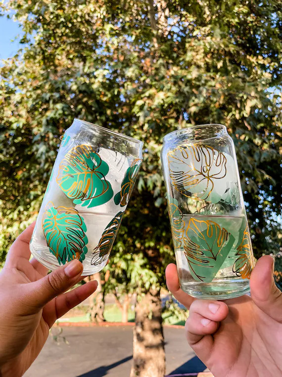 Gold Monstera Color Changing Beer Glass Can Cup Soda Glass | Etsy | Etsy (US)