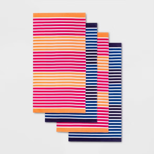 4pk Striped Beach Towel Set Navy/Pink - Sun Squad™ | Target