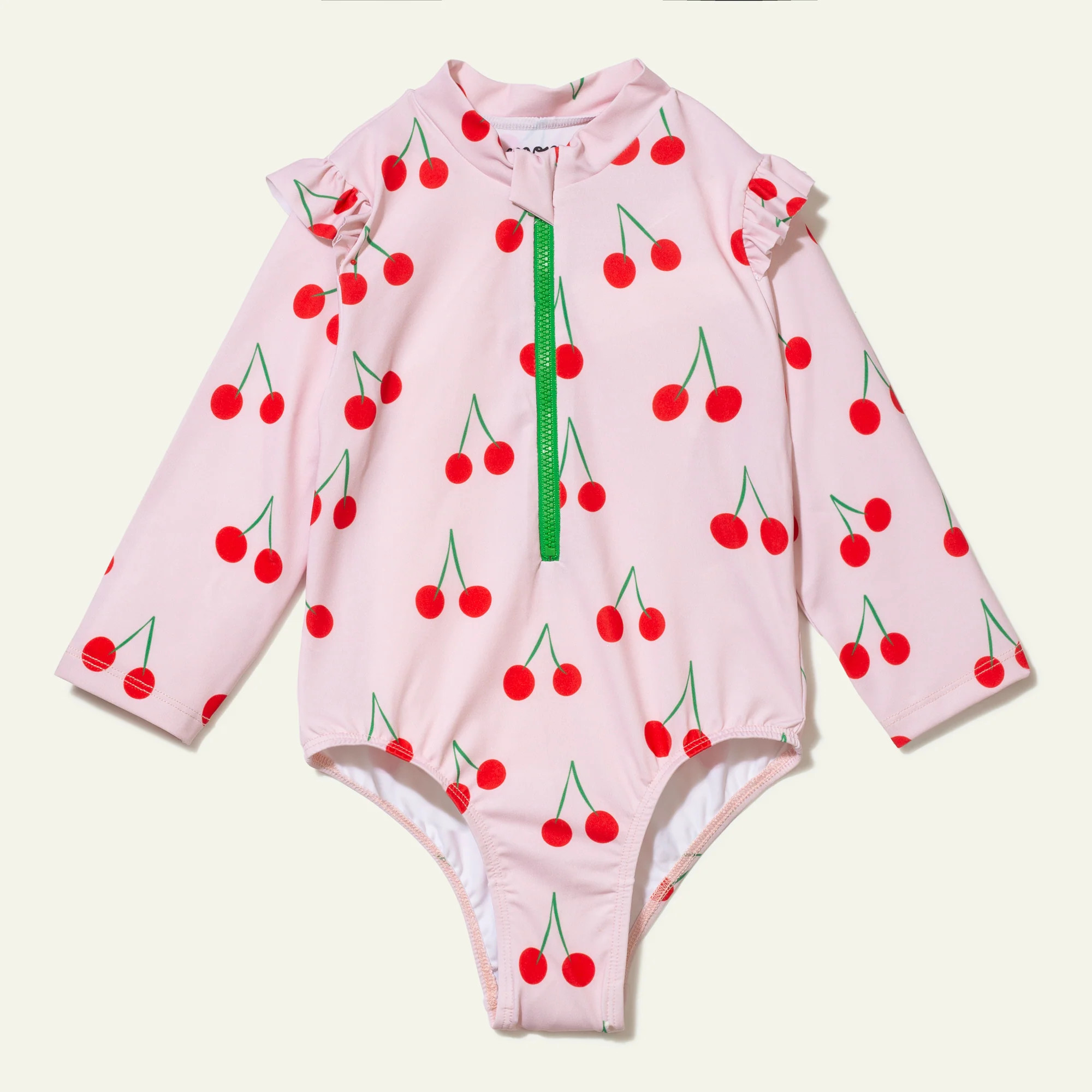 UPF 50+ Recycled Polyester Cherry Kid Zipped Rashguard Onepiece | Mon Coeur