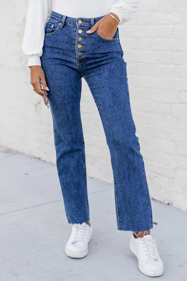 Denae Medium Wash High Waist Button Fly Straight Leg Jeans FINAL SALE | Pink Lily