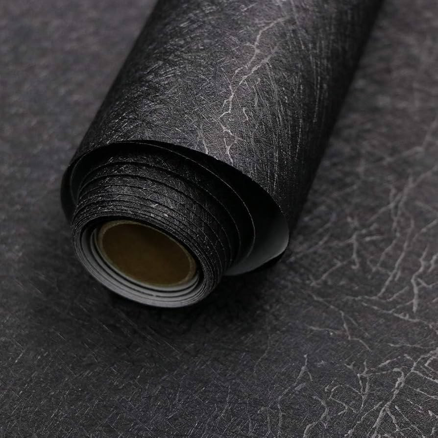 15.7" X 118" Black Silk Wallpaper Embossed Self Adhesive Peel and Stick Wallpaper Contact Paper R... | Amazon (US)