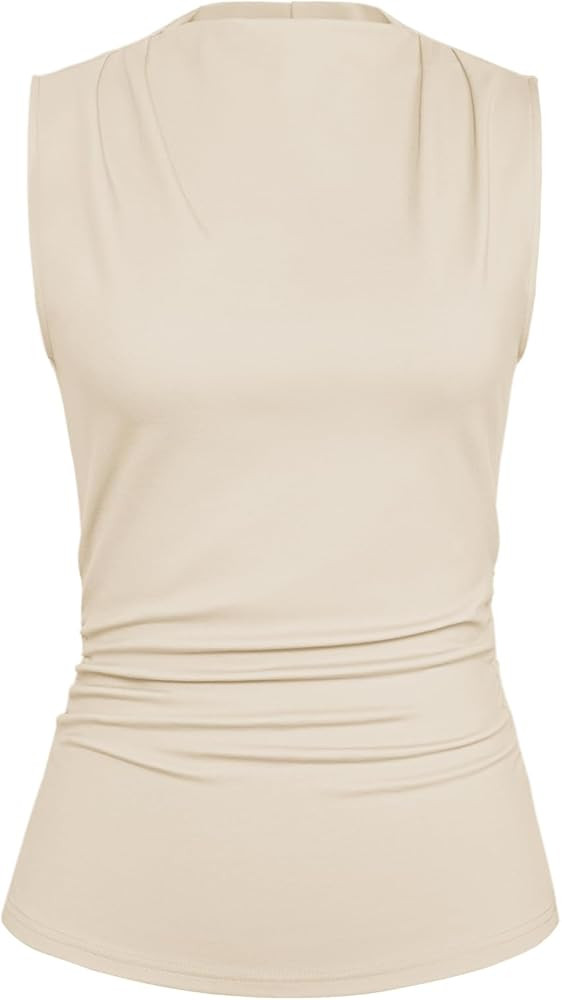 GRACE KARIN Women's Basic Mock Neck Sleeveless Top Side Ruched Going Out Slim Fitted Crop Tank To... | Amazon (US)