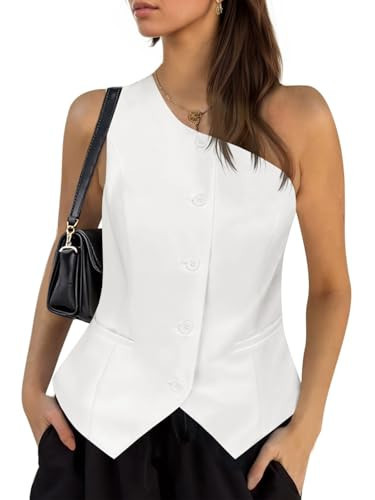 Cicy Bell Womens One Shoulder Blazer Vest Summer Fitted Button Down Waistcoat Trendy Work Sleeveless Suit Tops | Amazon (US)