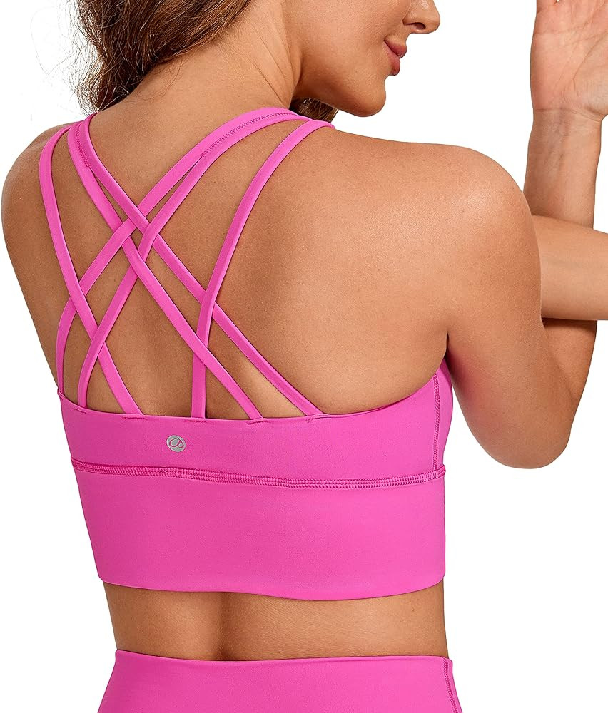 CRZ YOGA Women's Strappy Longline Sports Bras - Wirefree Padded Medium Impact Workout Crop Tank T... | Amazon (US)