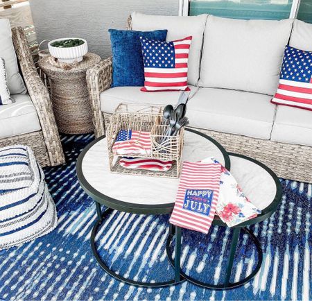 Memorial Day • July fourth • American flag exterior and porch decor • flag pillow #redwhiteamduedecor #flagdecor #americanflag #patiodecor #summerdecor 

#LTKSeasonal #LTKStyleTip #LTKHome