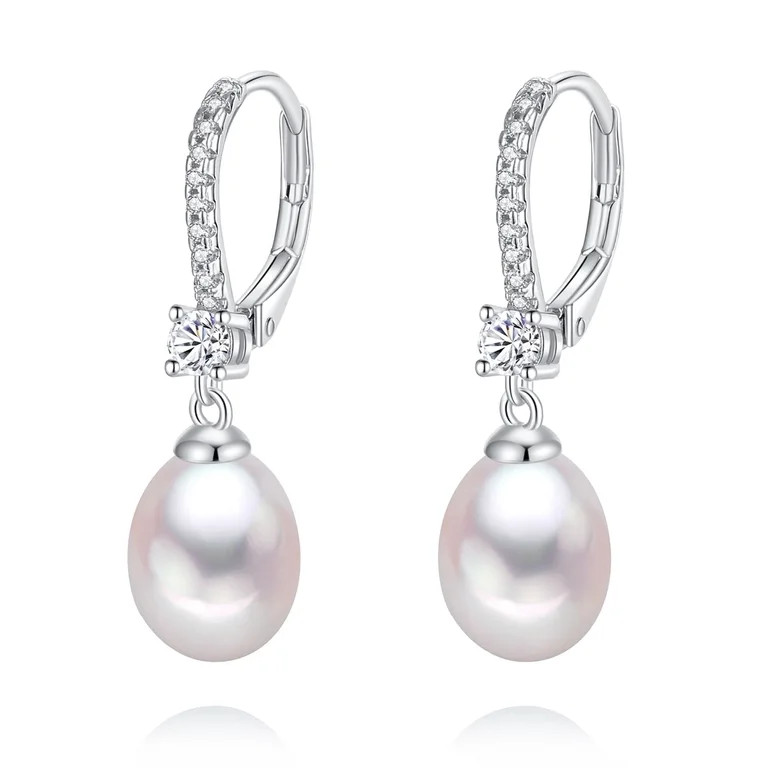 Yami 8-8.5mm White Cultured Pearl Drop Earrings Stud 925 Sterling Silver Dangle Valentine's Day J... | Walmart (US)