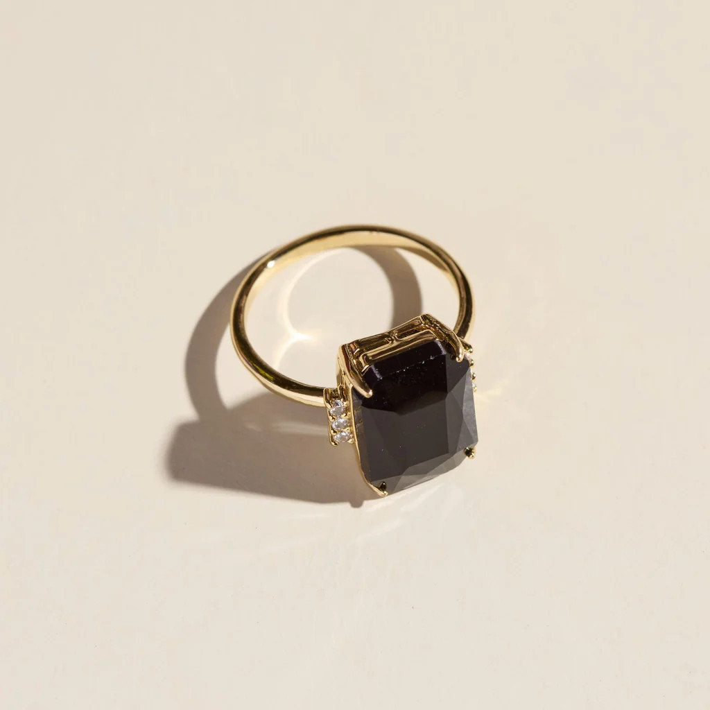 Black Marie Statement Ring | Nickel and Suede