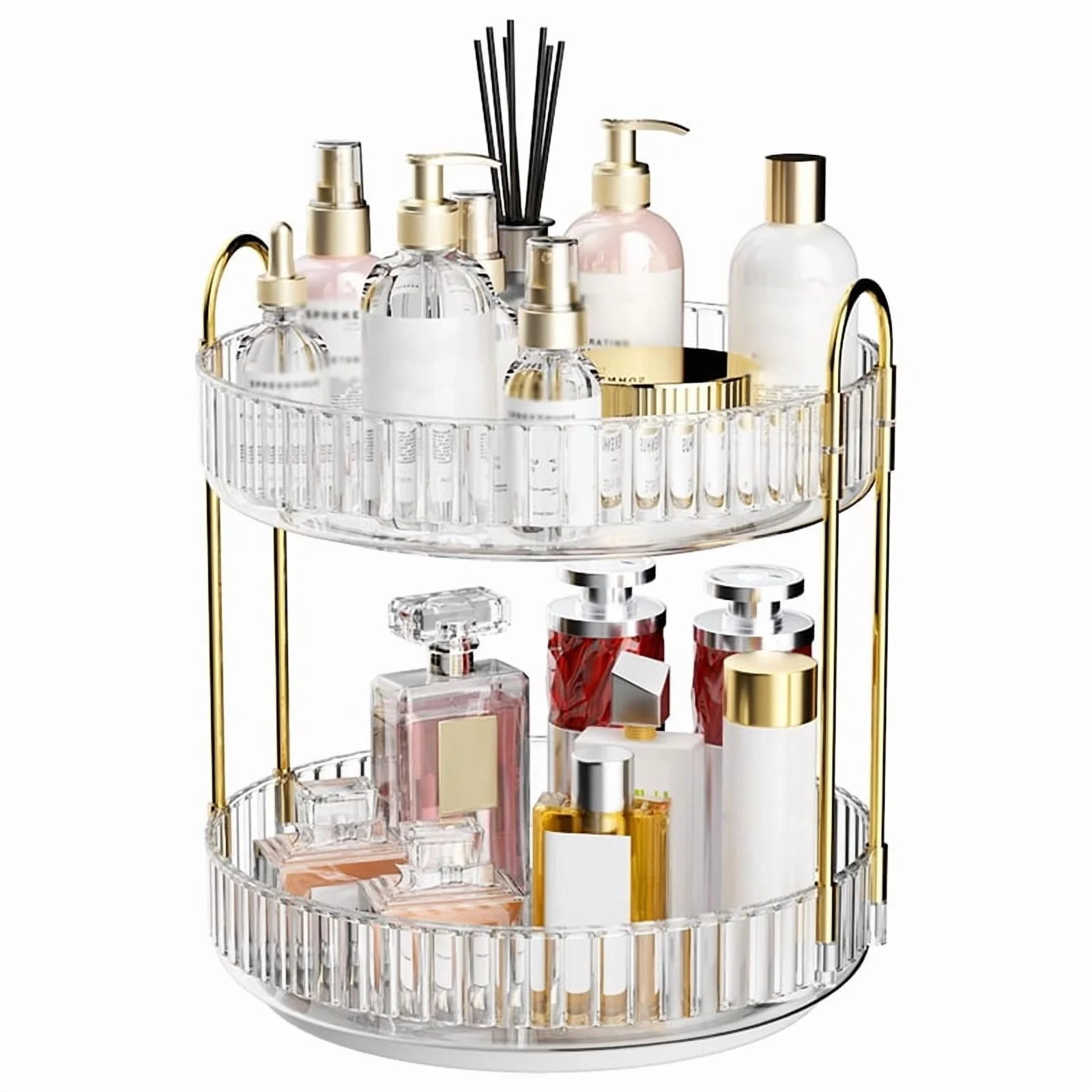 Asnews 360° Rotating Makeup Organizer, 2 Tier Adjustable Perfume Organizer for Dresser, Multi-Fu... | Walmart (US)