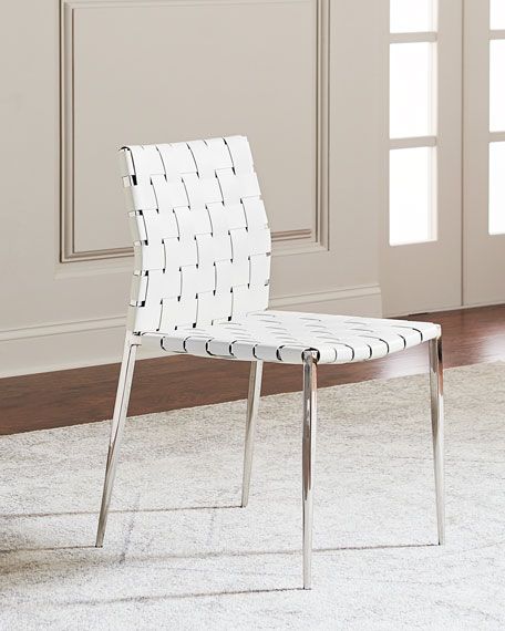 Interlude Home Kennedy Woven Leather Dining Chair, White | Neiman Marcus