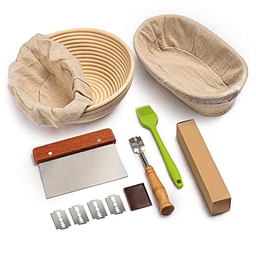 Amazon.com: RORECAY Bread Banneton Proofing Basket Set of 2, 9 Inch Round & 10 Oval Cane Sourdoug... | Amazon (US)